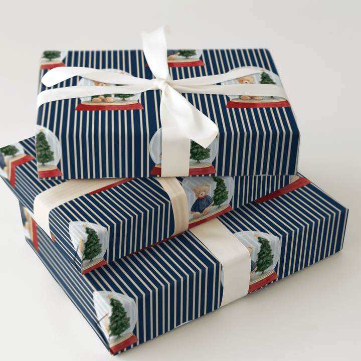Teddys Snowglobe Stripe in Navy Blue - Wrapping Paper - Aspen & Arlo