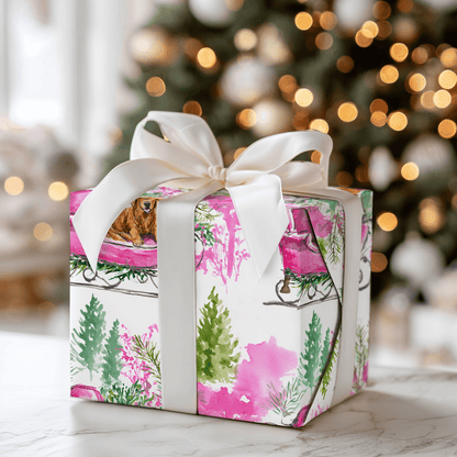 Dachshund Pink Sleigh - Wrapping Paper - Aspen & Arlo