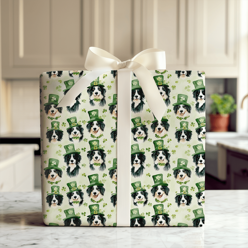 Border Collie Leprechaun - Wrapping Paper - Aspen & Arlo