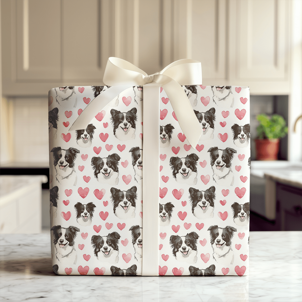 Bordie Collie Valentine - Wrapping Paper - Aspen & Arlo