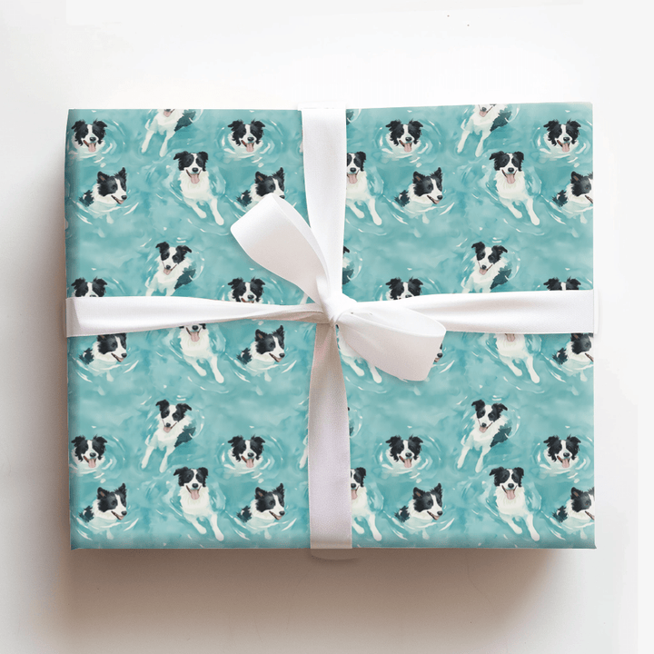 Pool Day with the Border Collies - Wrapping Paper - Aspen & Arlo