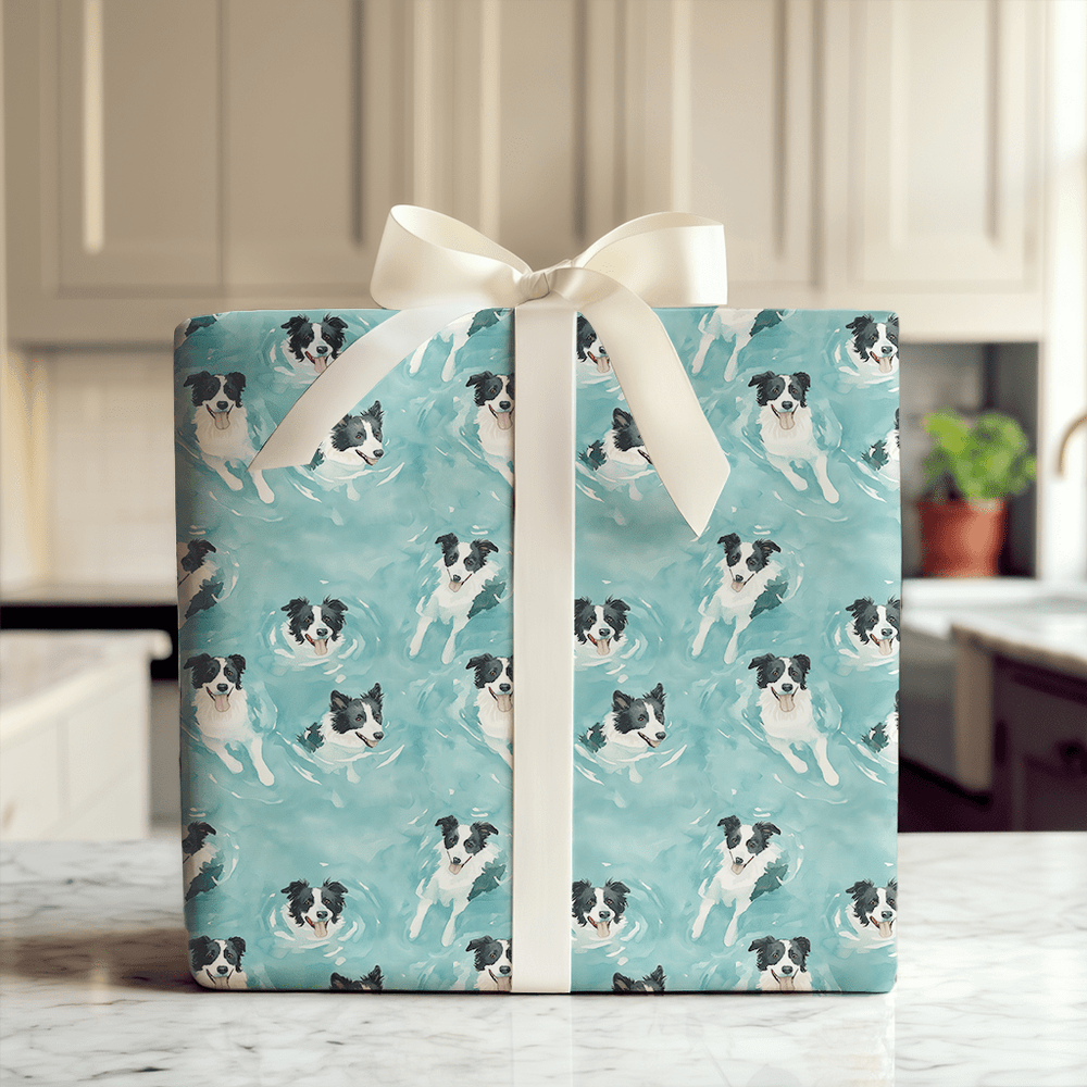 Pool Day with the Border Collies - Wrapping Paper - Aspen & Arlo