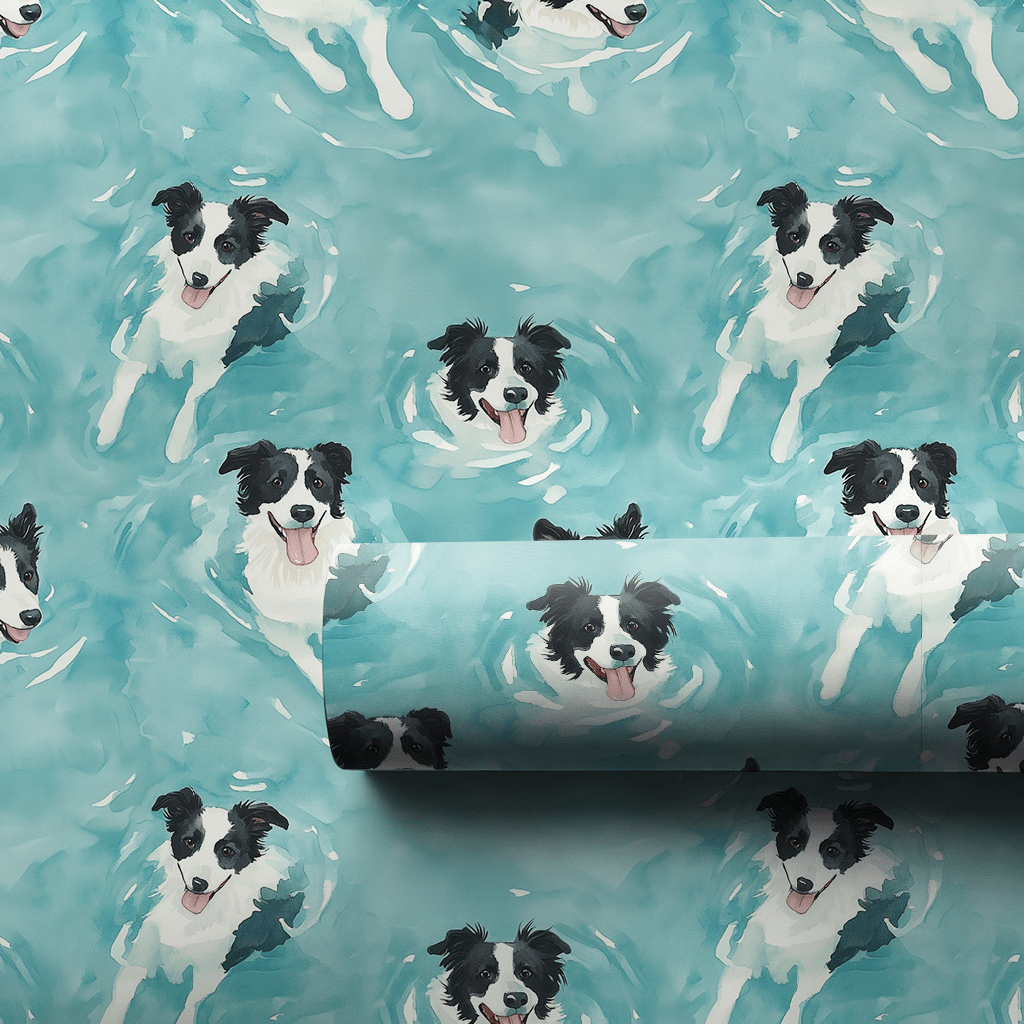 Pool Day with the Border Collies - Wrapping Paper - Aspen & Arlo