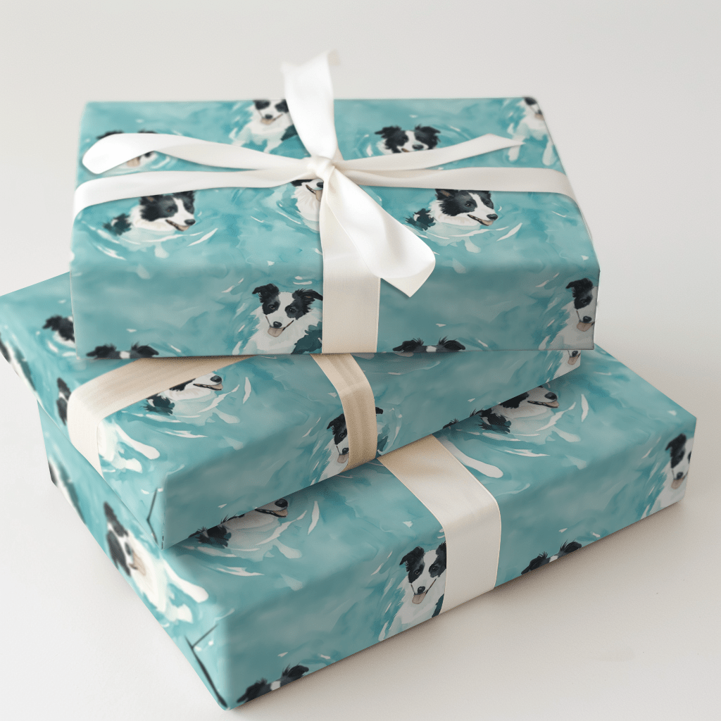 Pool Day with the Border Collies - Wrapping Paper - Aspen & Arlo