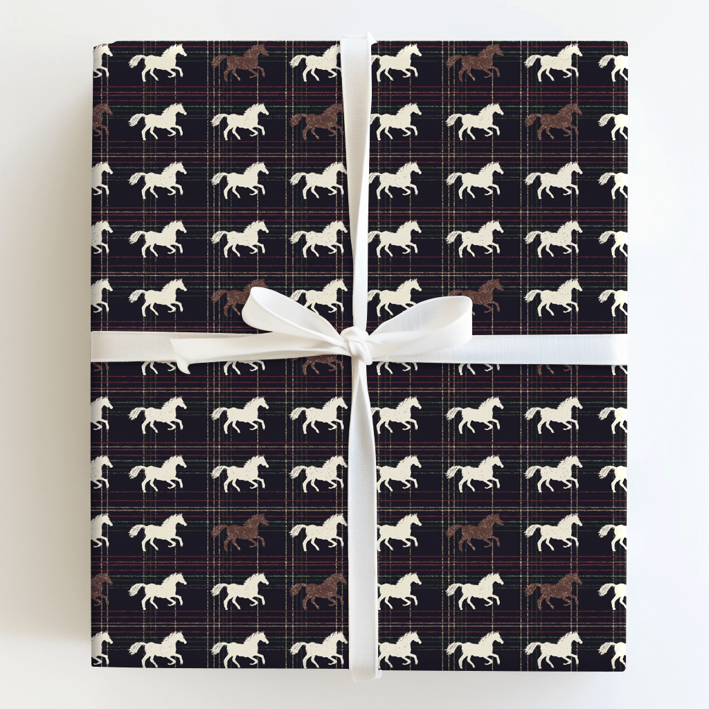 Horses on Holiday Plaid - Wrapping Paper - Aspen & Arlo
