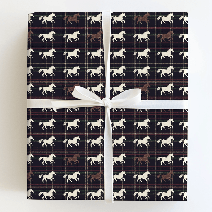Horses on Holiday Plaid - Wrapping Paper - Aspen & Arlo