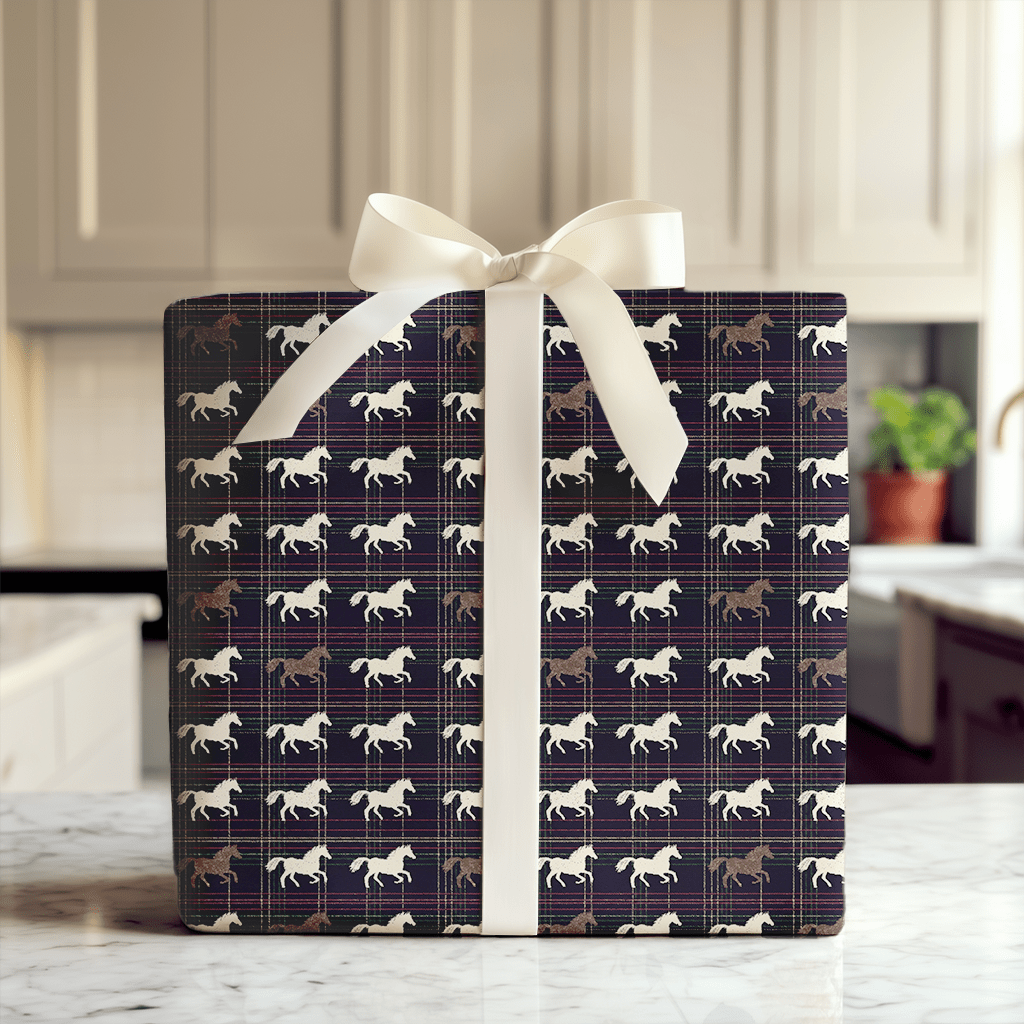 Horses on Holiday Plaid - Wrapping Paper - Aspen & Arlo
