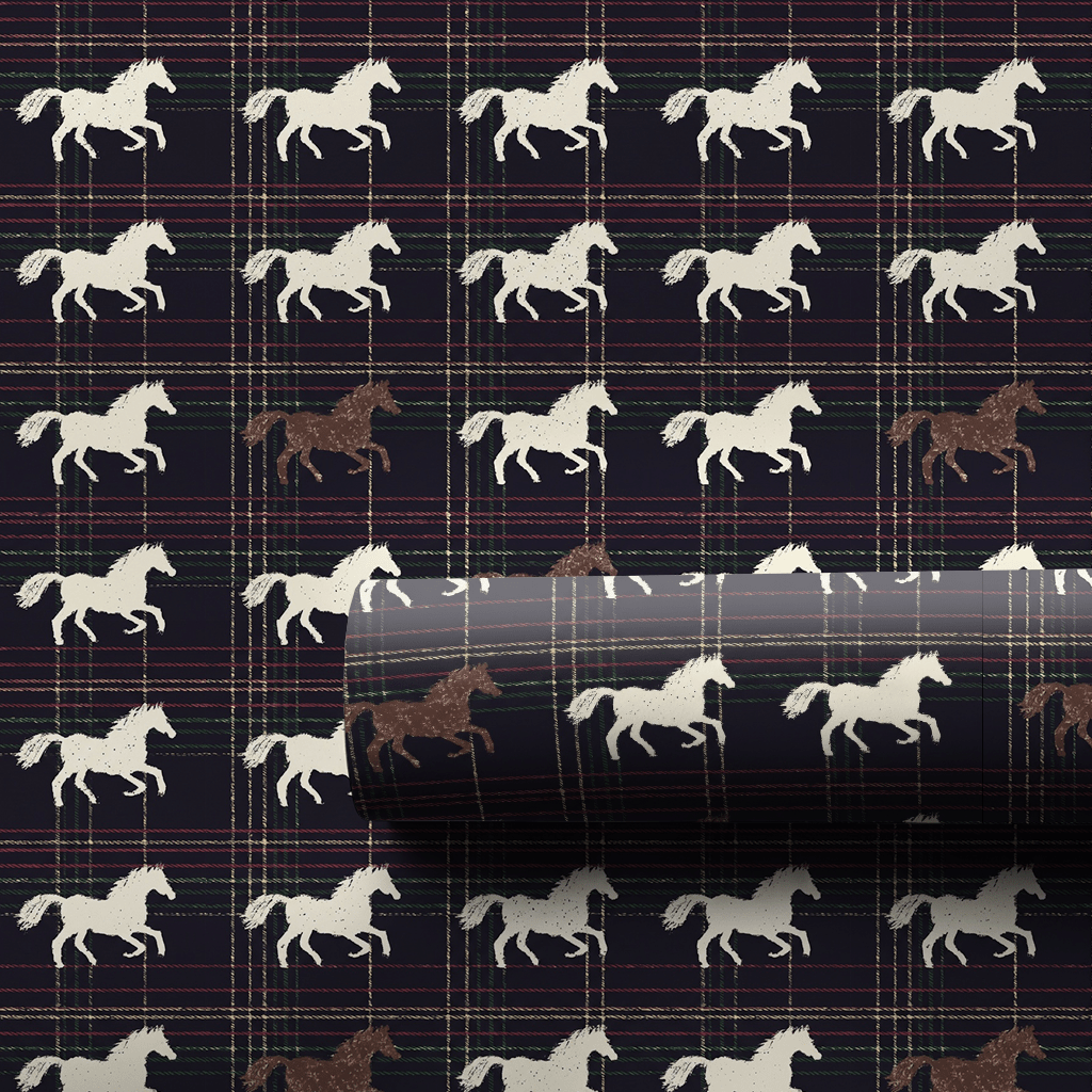 Horses on Holiday Plaid - Wrapping Paper - Aspen & Arlo