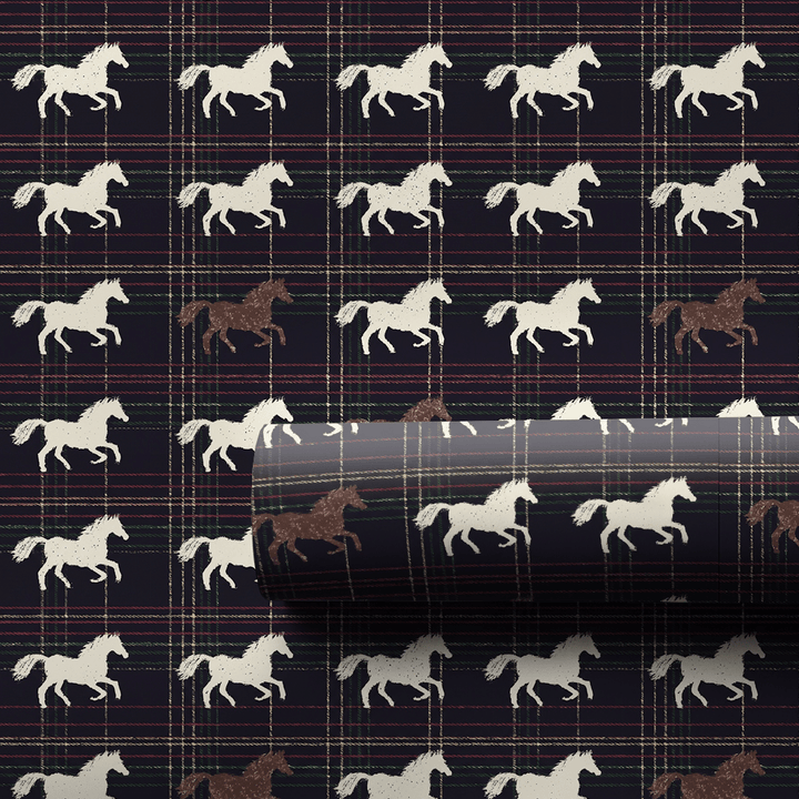 Horses on Holiday Plaid - Wrapping Paper - Aspen & Arlo