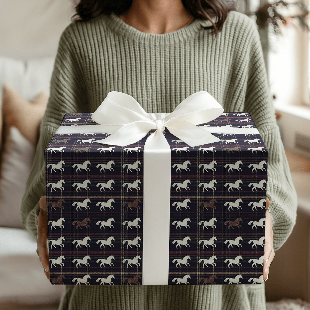 Horses on Holiday Plaid - Wrapping Paper - Aspen & Arlo