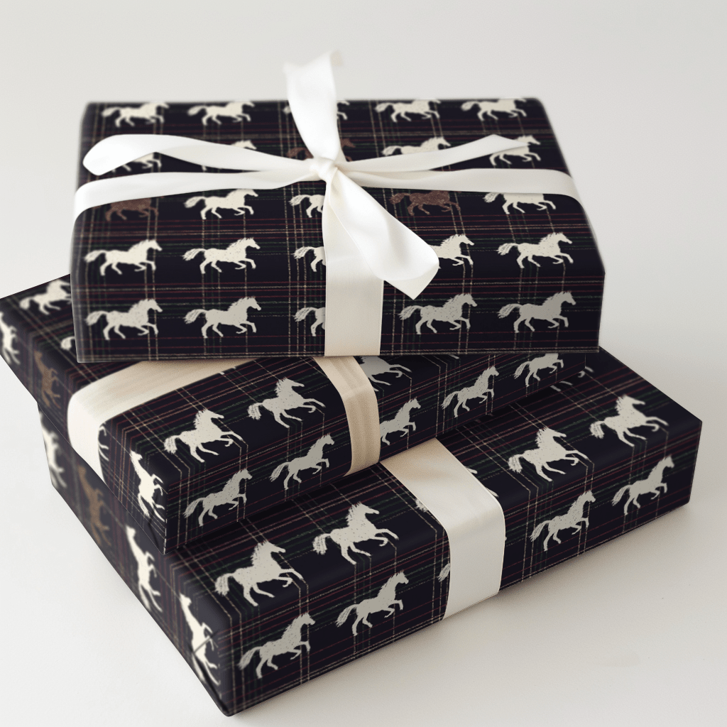 Horses on Holiday Plaid - Wrapping Paper - Aspen & Arlo