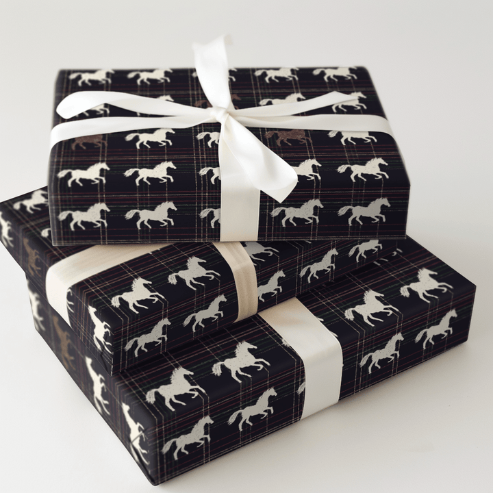 Horses on Holiday Plaid - Wrapping Paper - Aspen & Arlo