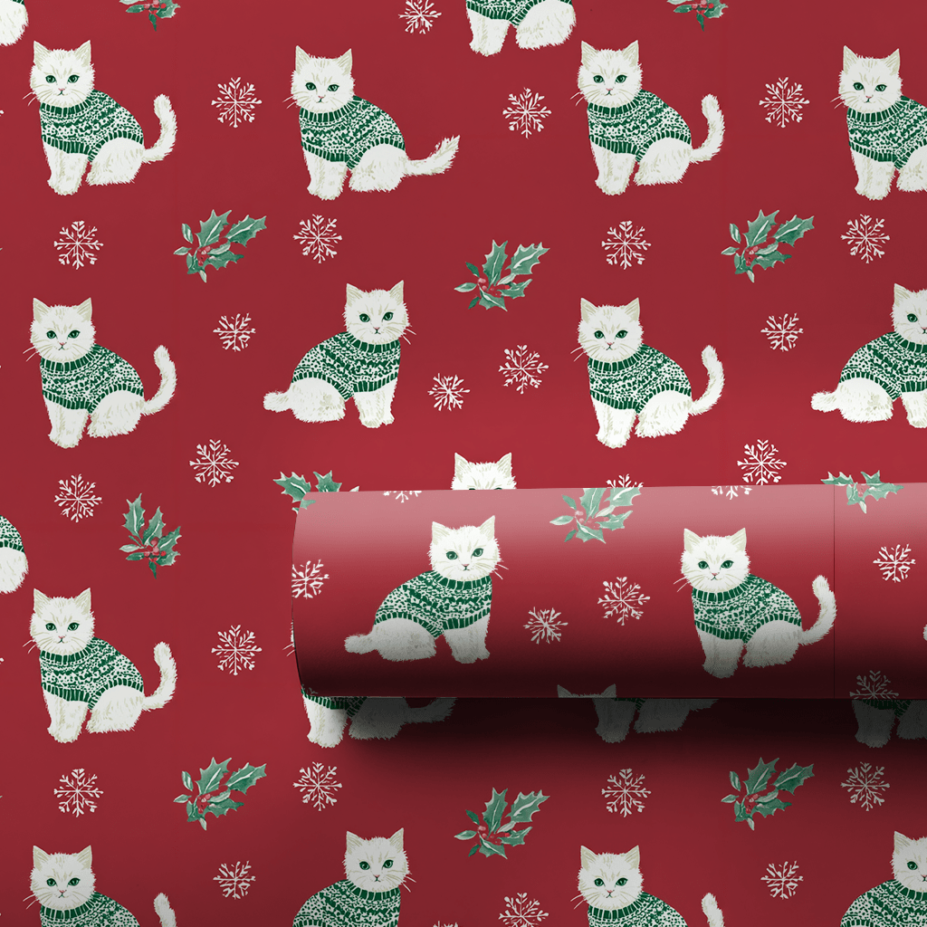 Snowy Sweater Kitty - Wrapping Paper - Aspen & Arlo