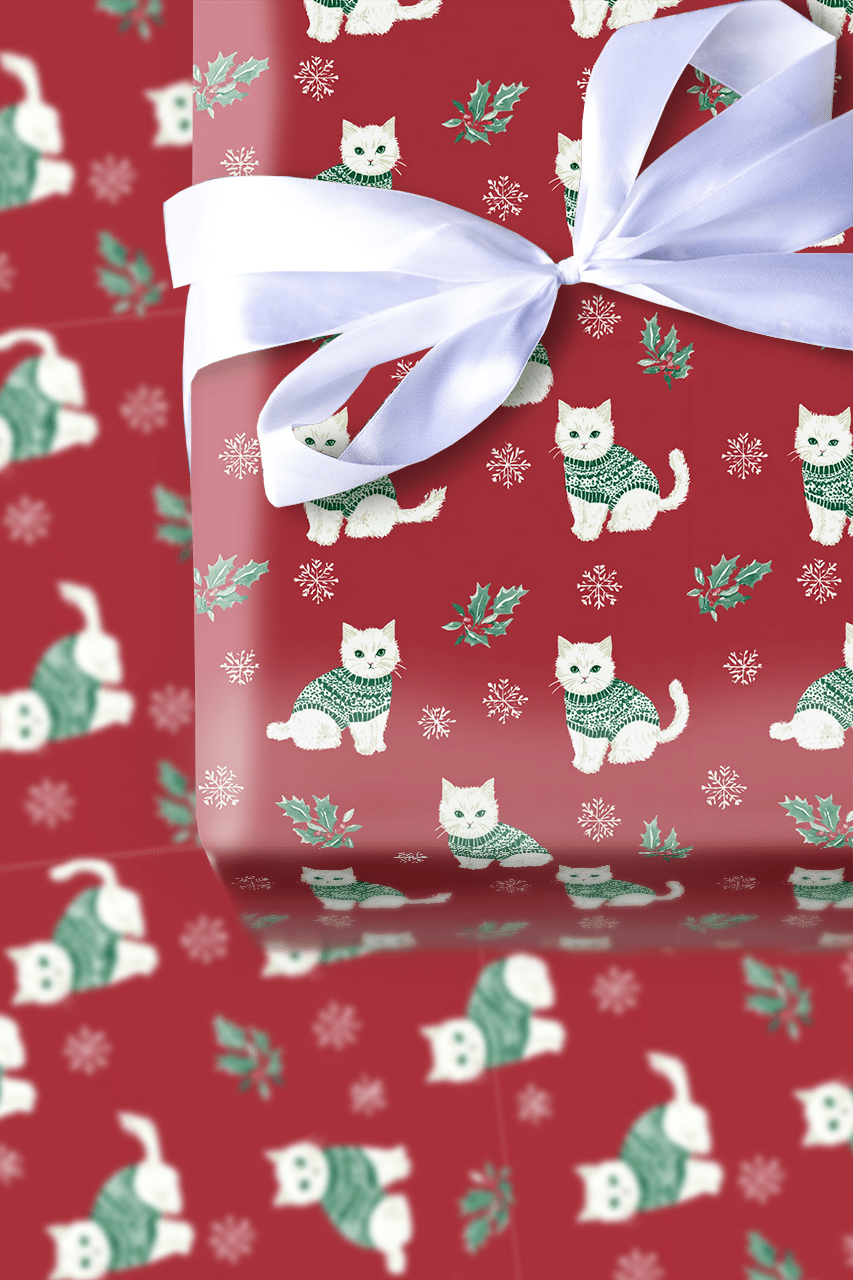 Snowy Sweater Kitty - Wrapping Paper - Aspen & Arlo