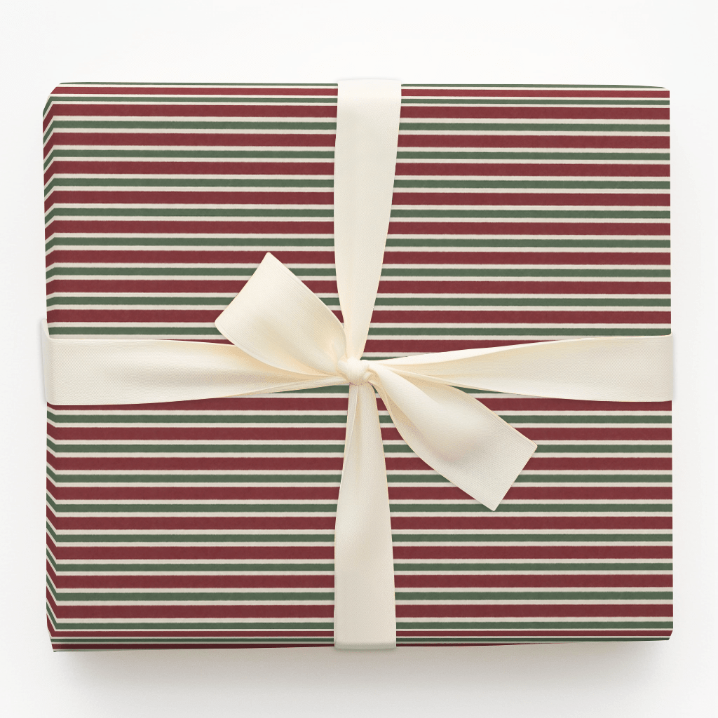 Burgundy & Pine Stripe - Wrapping Paper - Aspen & Arlo