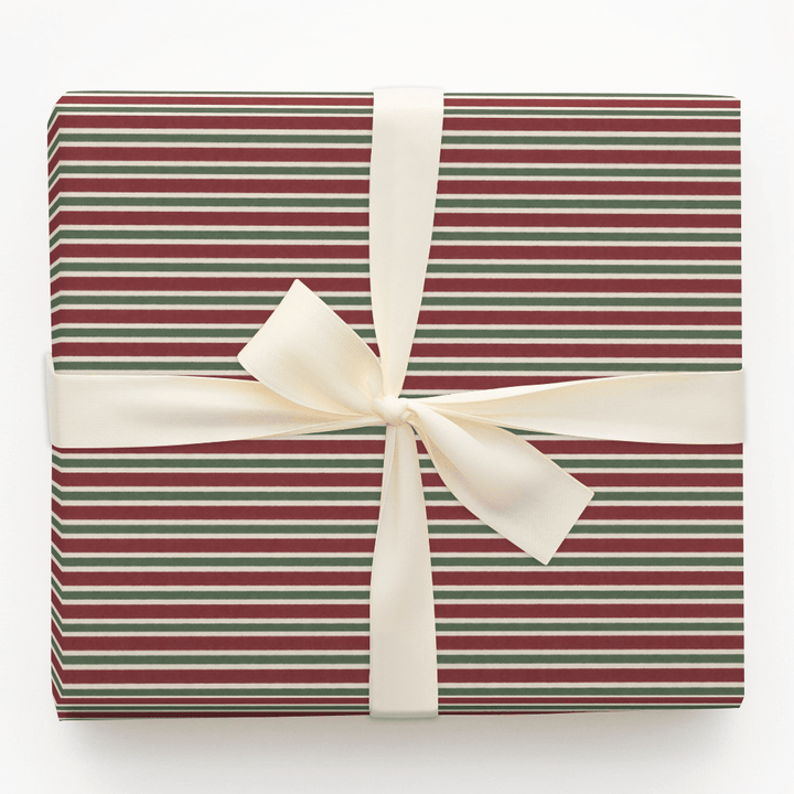 Burgundy & Pine Stripe - Wrapping Paper - Aspen & Arlo
