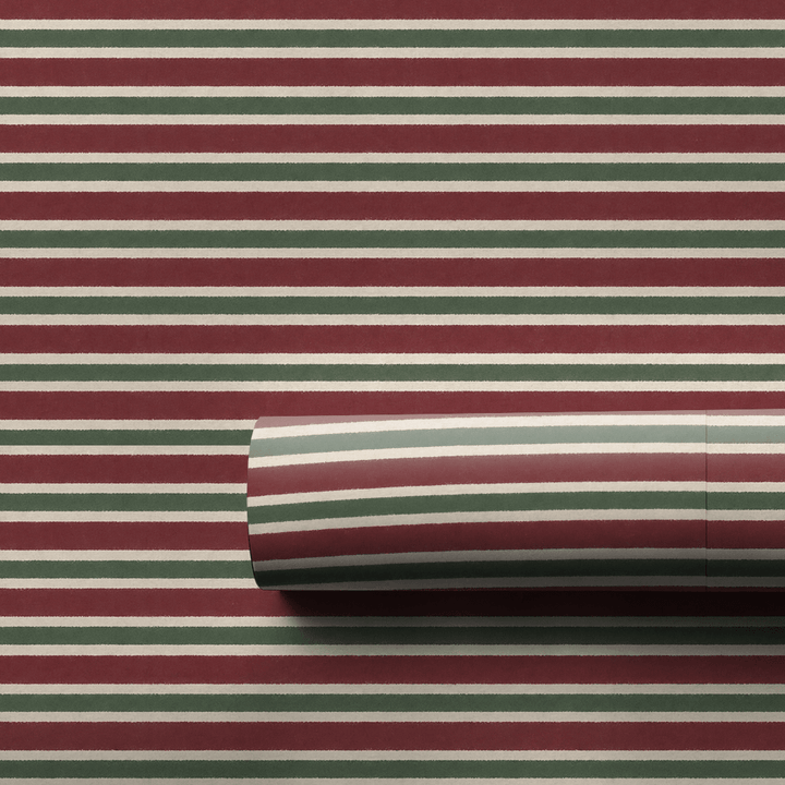 Burgundy & Pine Stripe - Wrapping Paper - Aspen & Arlo
