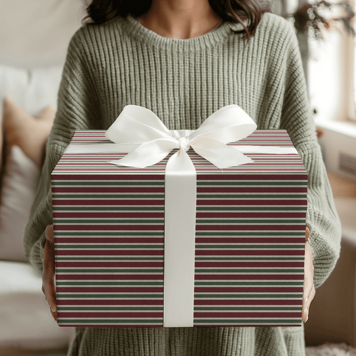 Burgundy & Pine Stripe - Wrapping Paper - Aspen & Arlo