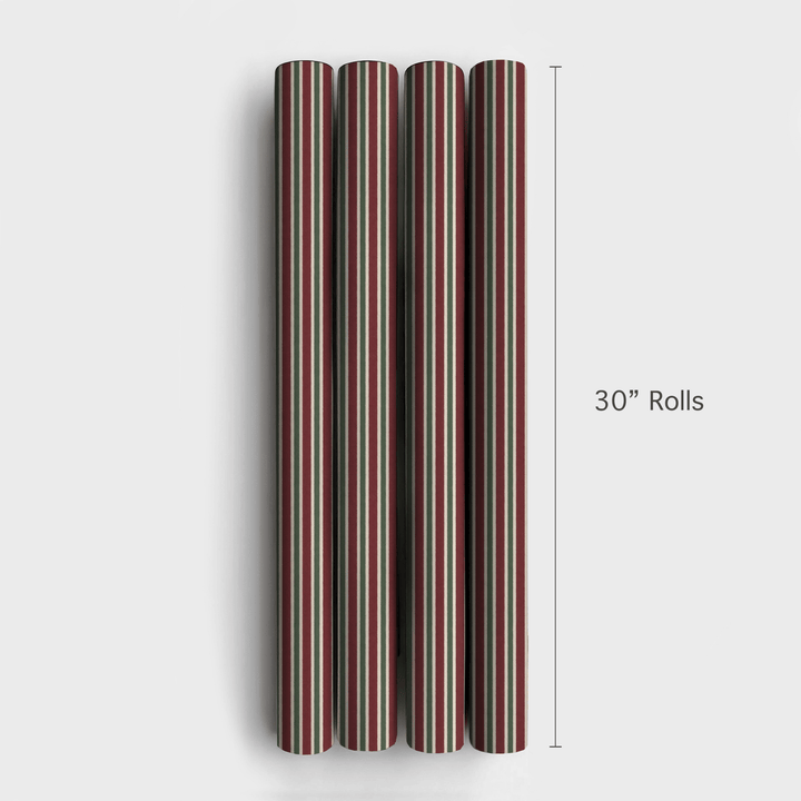 Burgundy & Pine Stripe - Wrapping Paper - Aspen & Arlo