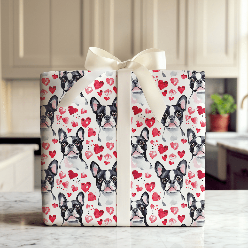 Boston Terrier Valentine - Wrapping Paper - Aspen & Arlo