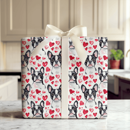 Boston Terrier Valentine - Wrapping Paper - Aspen & Arlo