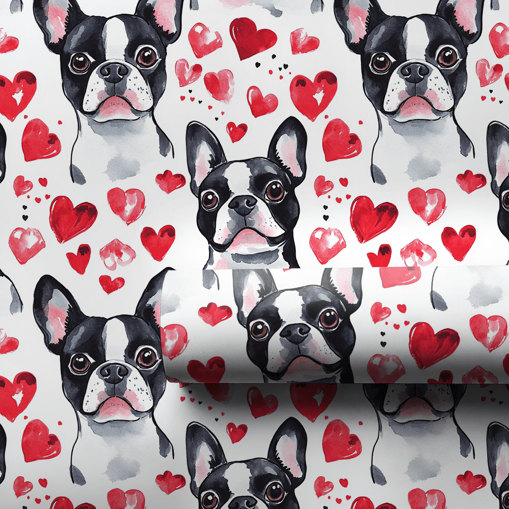 Boston Terrier Valentine - Wrapping Paper - Aspen & Arlo