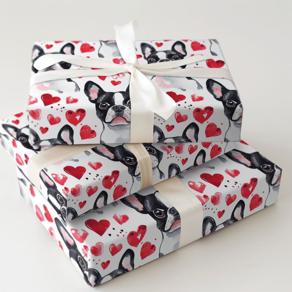 Boston Terrier Valentine - Wrapping Paper - Aspen & Arlo