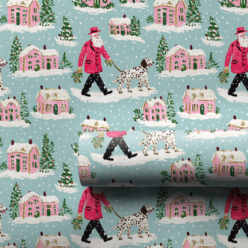 Santa Walks the Setter - Wrapping Paper - Aspen & Arlo