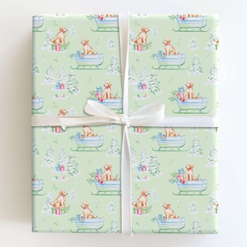 Goldendoodle Sleigh - Wrapping Paper - Aspen & Arlo