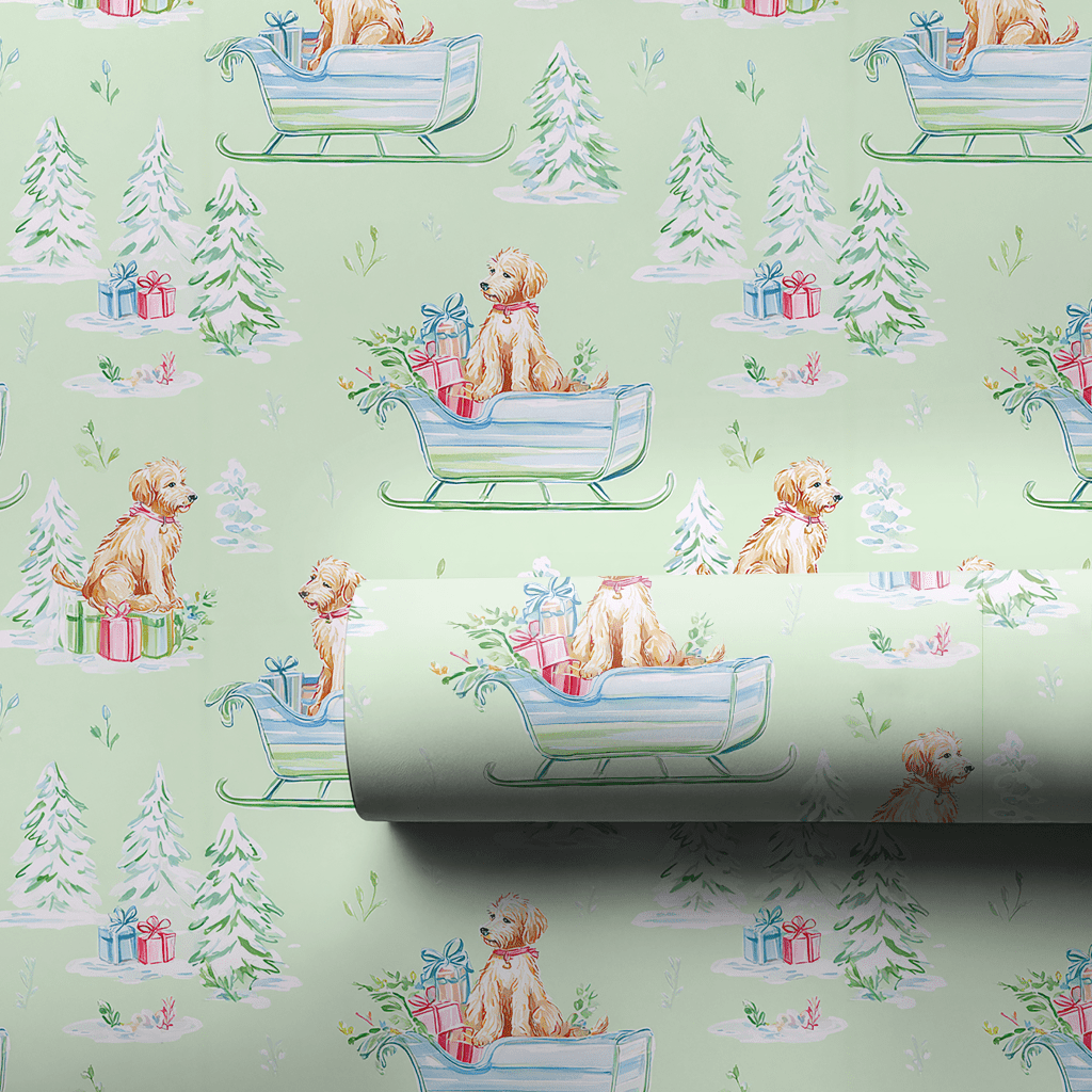 Goldendoodle Sleigh - Wrapping Paper - Aspen & Arlo