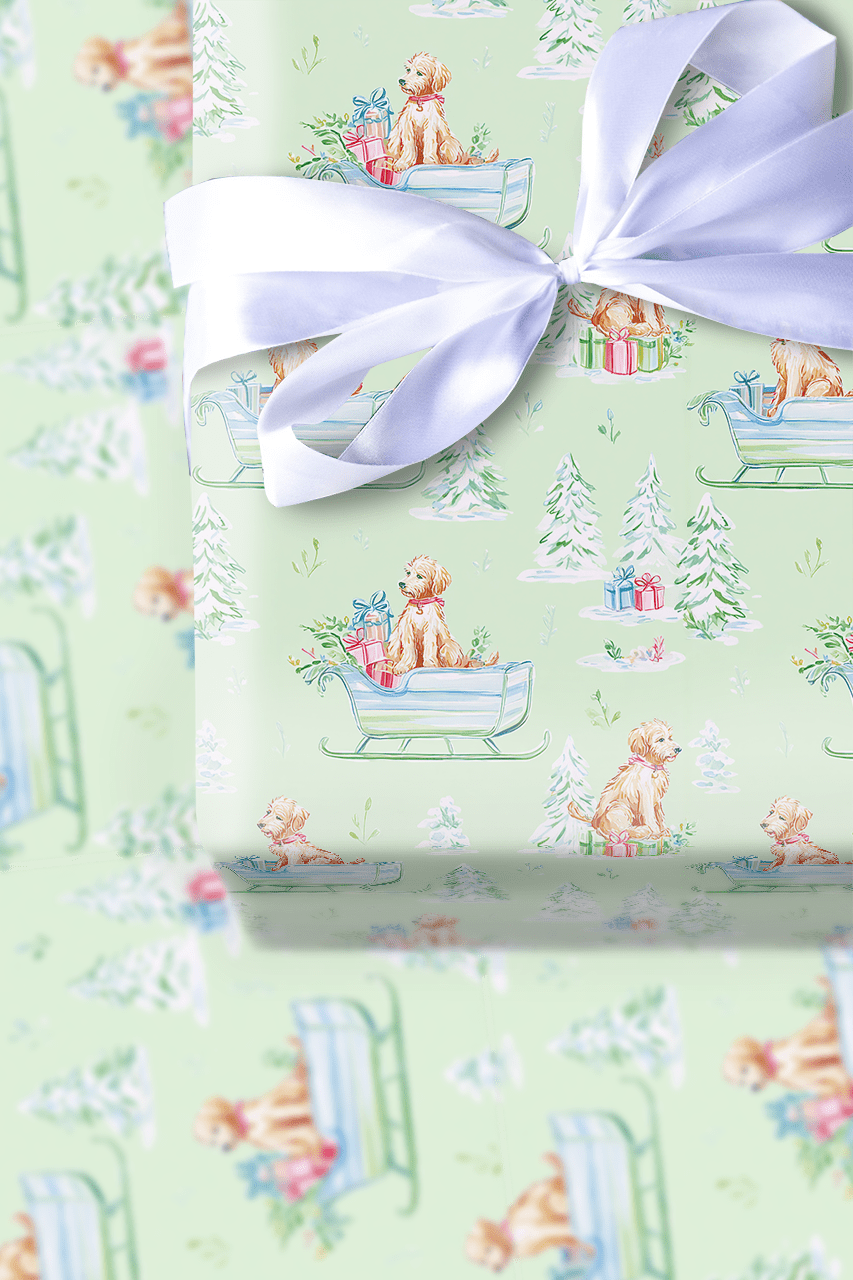Goldendoodle Sleigh - Wrapping Paper - Aspen & Arlo