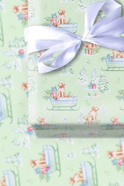 Goldendoodle Sleigh - Wrapping Paper - Aspen & Arlo