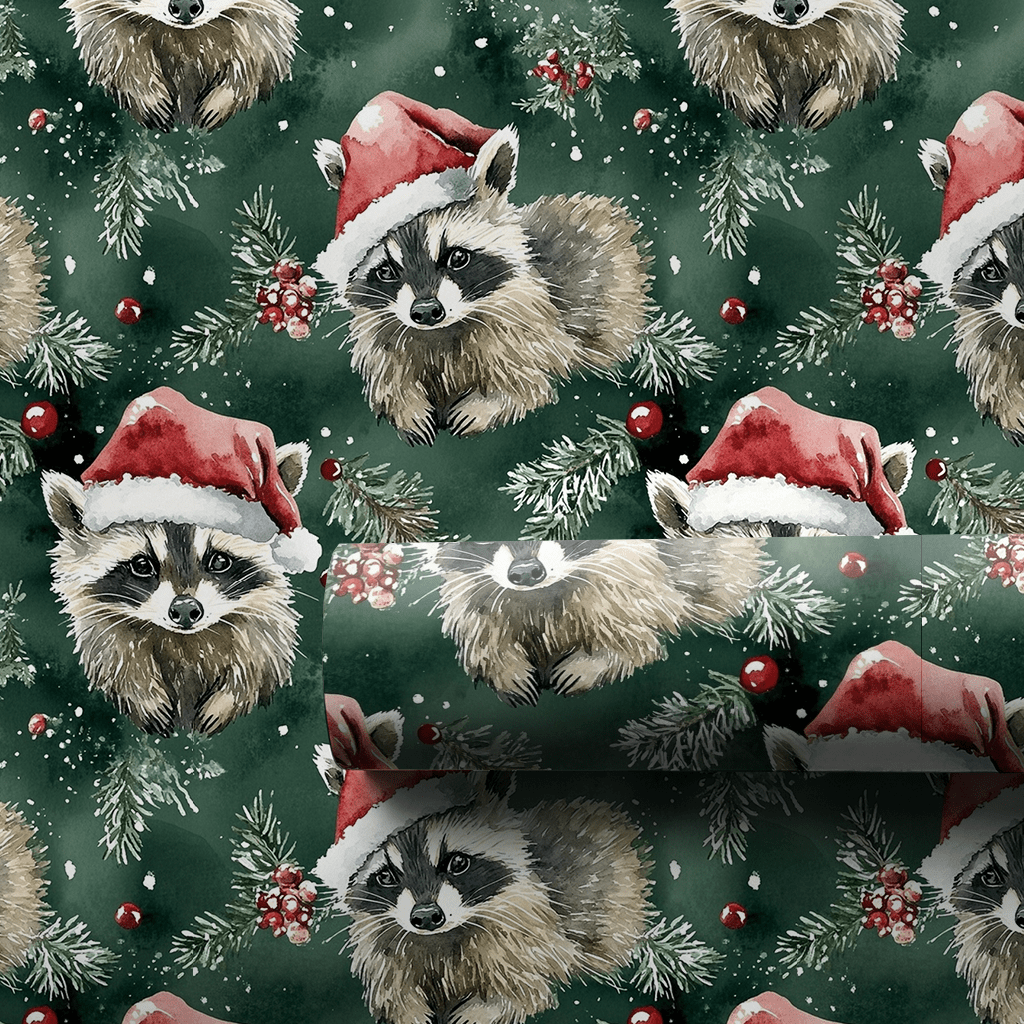 Santa's Racoon - Wrapping Paper - Aspen & Arlo