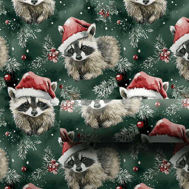 Santa's Racoon - Wrapping Paper - Aspen & Arlo