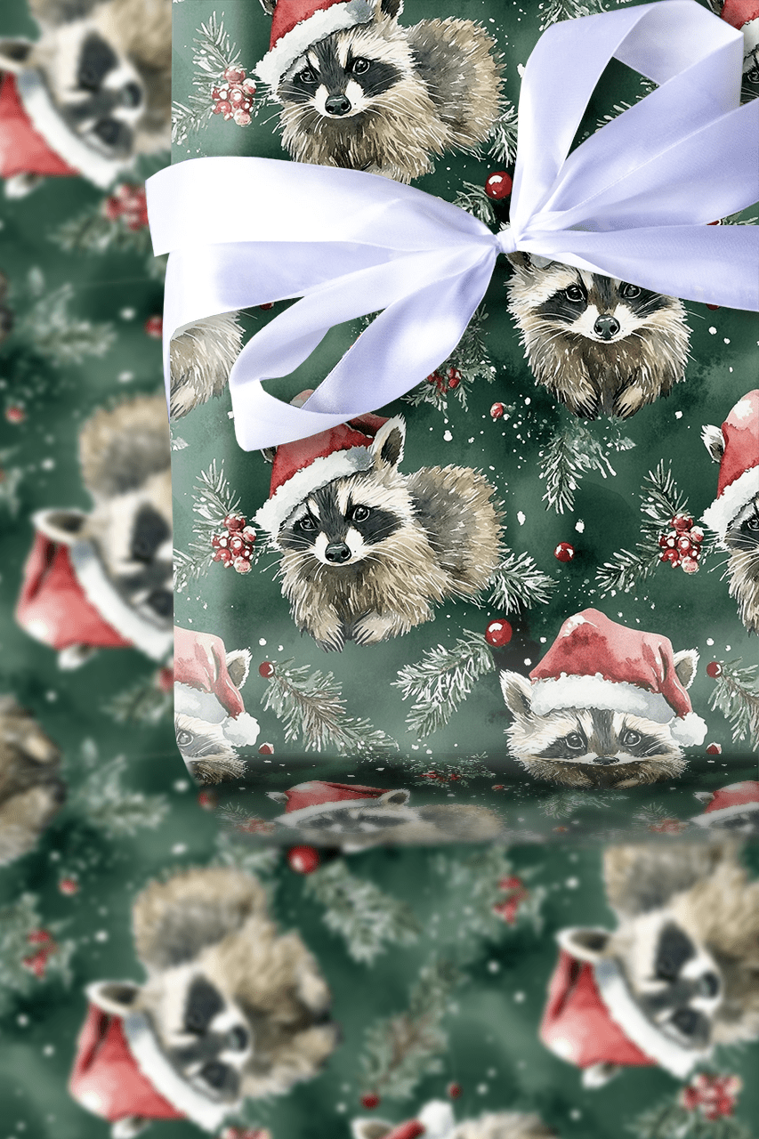 Santa's Racoon - Wrapping Paper - Aspen & Arlo