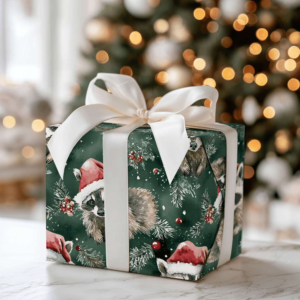Santa's Racoon - Wrapping Paper - Aspen & Arlo