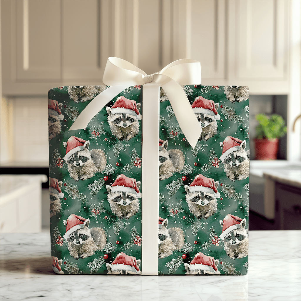 Santa's Racoon - Wrapping Paper - Aspen & Arlo