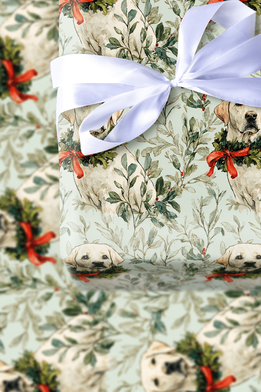 White Lab and Holly - Wrapping Paper - Aspen & Arlo