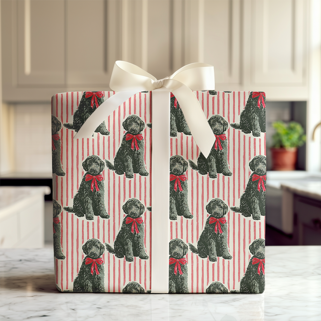Black Goldendoodle Holiday Stripes