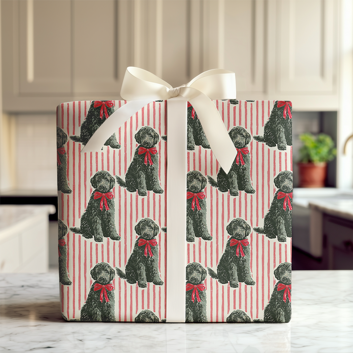 Black Goldendoodle Holiday Stripes