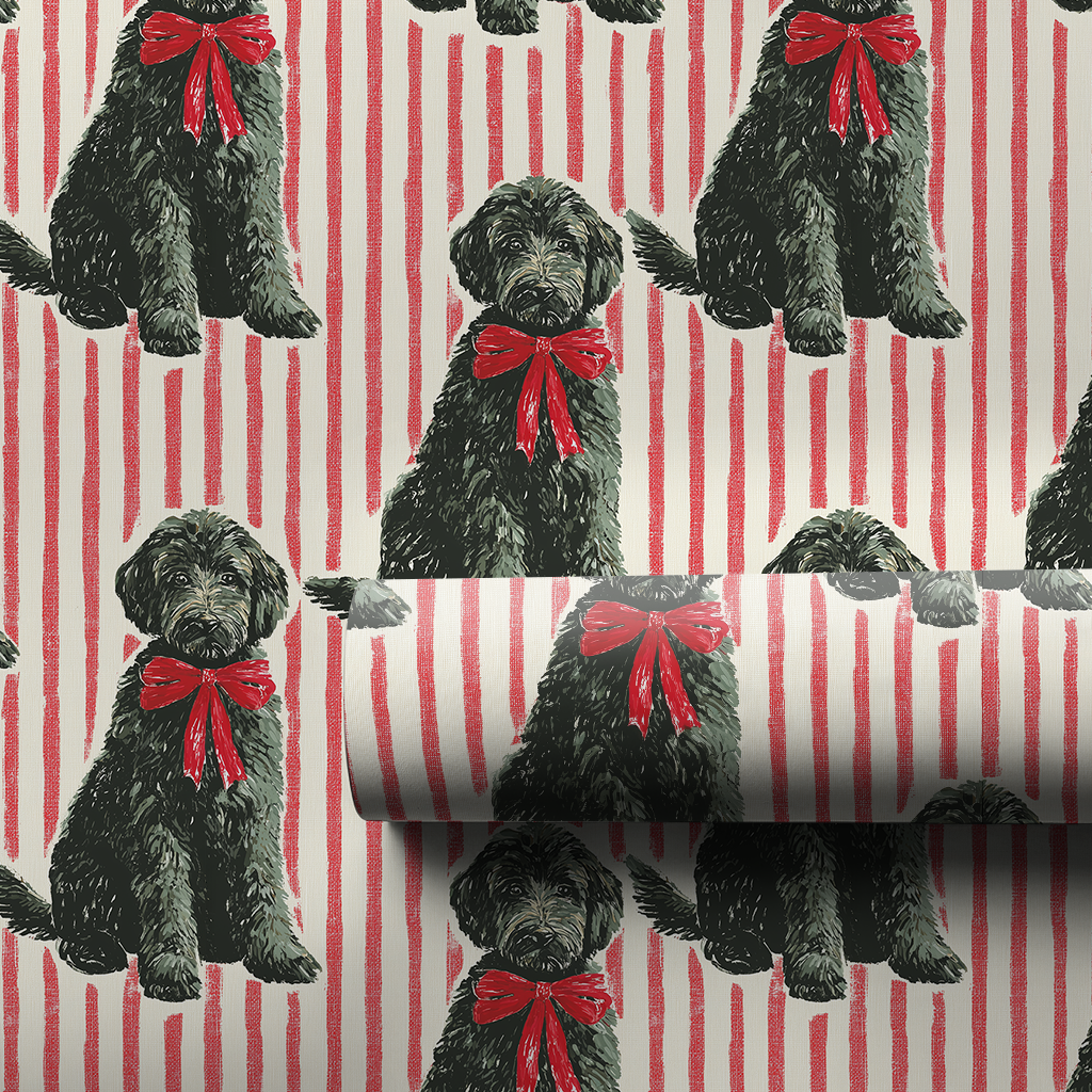 Black Goldendoodle Holiday Stripes