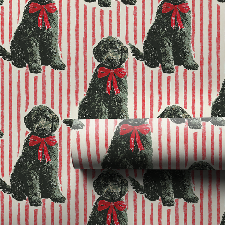 Black Goldendoodle Holiday Stripes