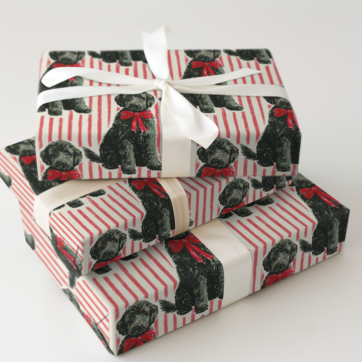 Black Goldendoodle Holiday Stripes