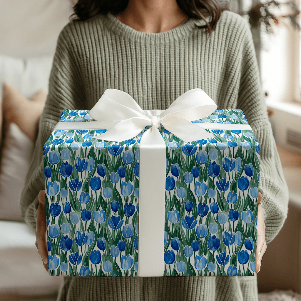 Somebunny Loves Blue Tulips - Wrapping Paper - Aspen & Arlo