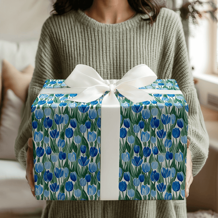 Somebunny Loves Blue Tulips - Wrapping Paper - Aspen & Arlo