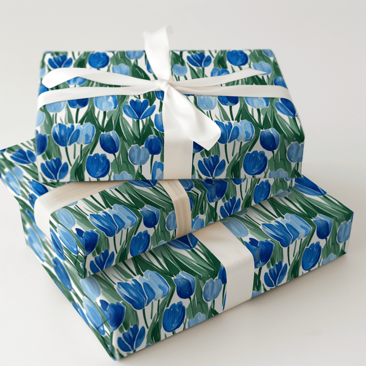Somebunny Loves Blue Tulips - Wrapping Paper - Aspen & Arlo