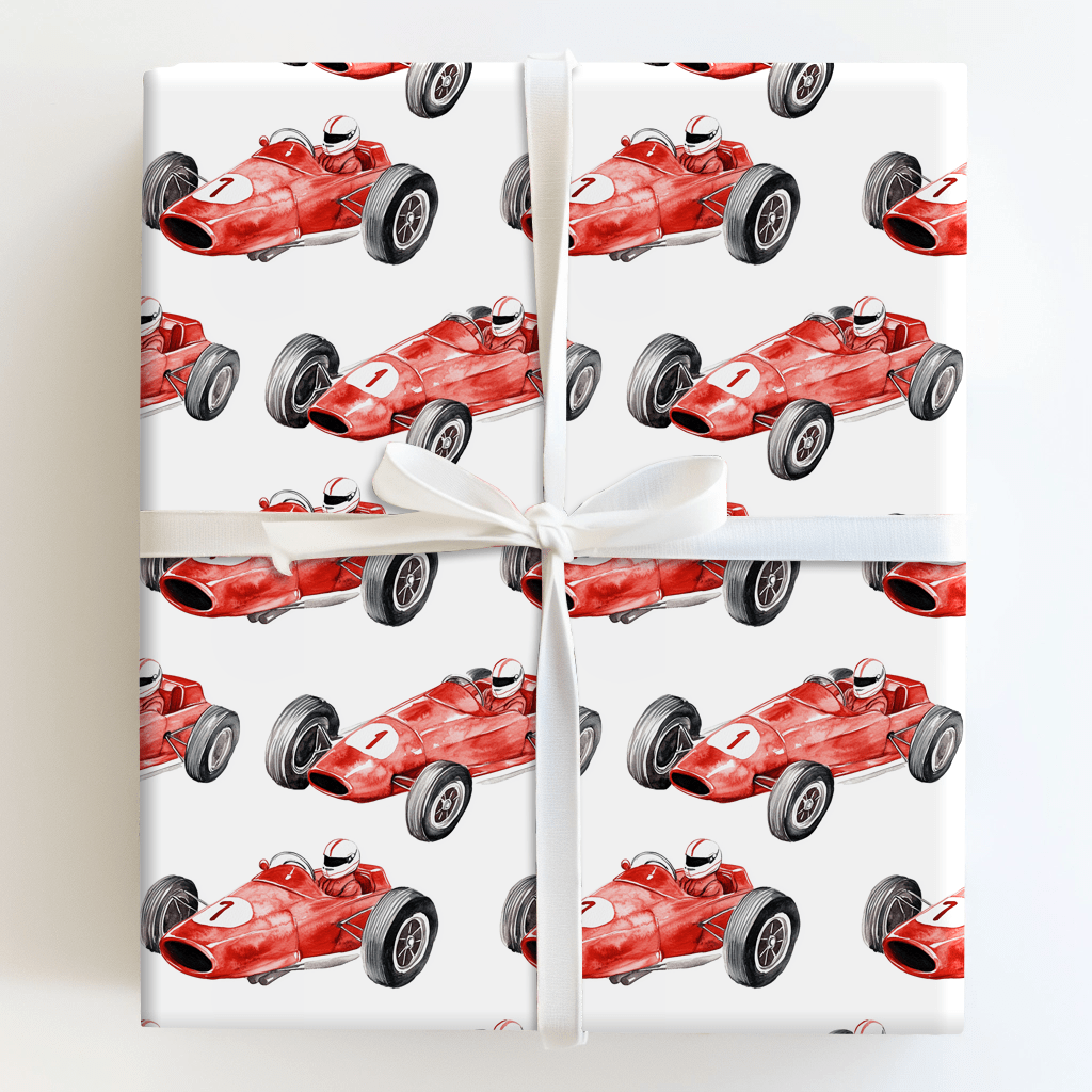 Red Race Wrapping Paper: Racecar Car Gift Wrap – Aspen & Arlo