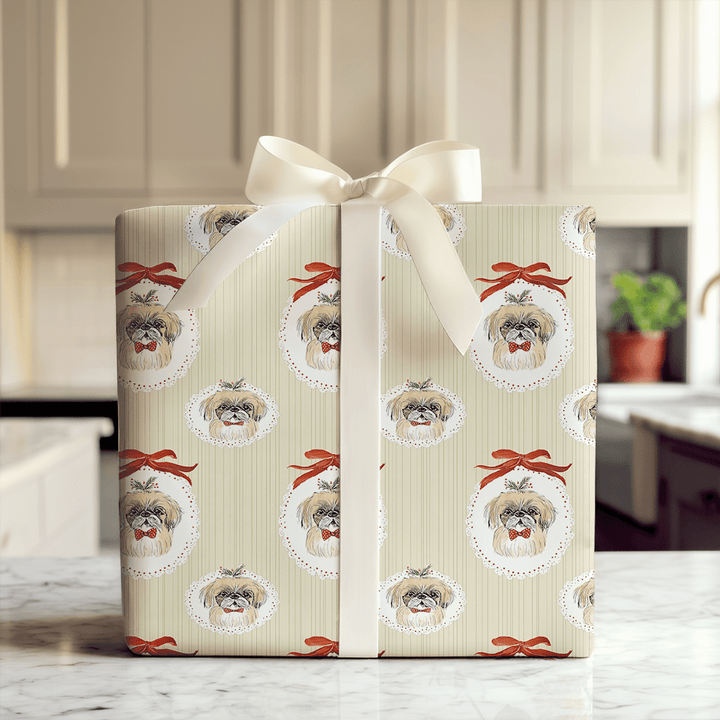 Christmas Pekingese Cameos - Wrapping Paper - Aspen & Arlo