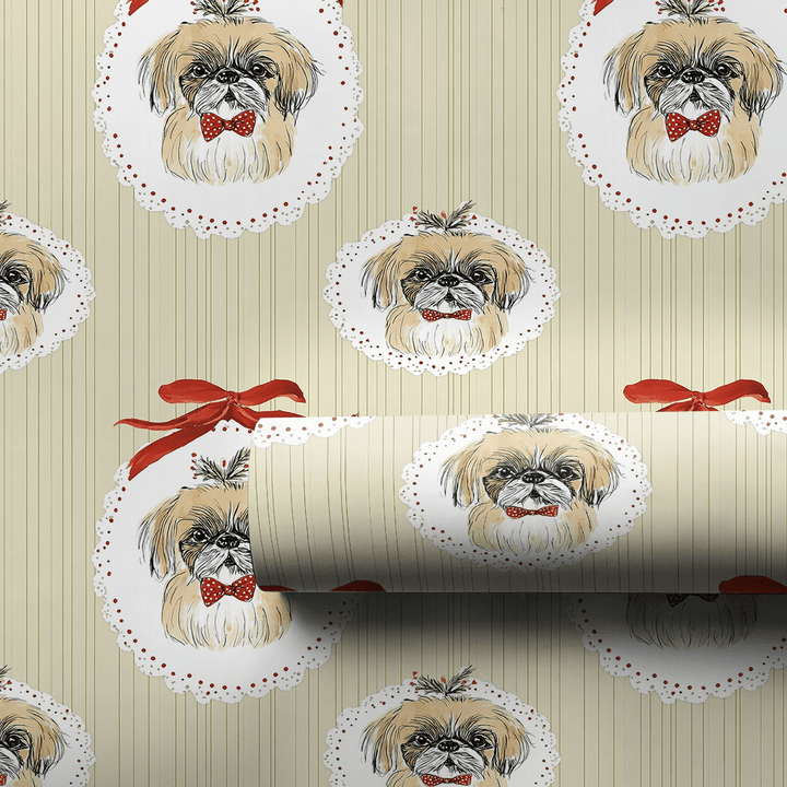 Christmas Pekingese Cameos - Wrapping Paper - Aspen & Arlo