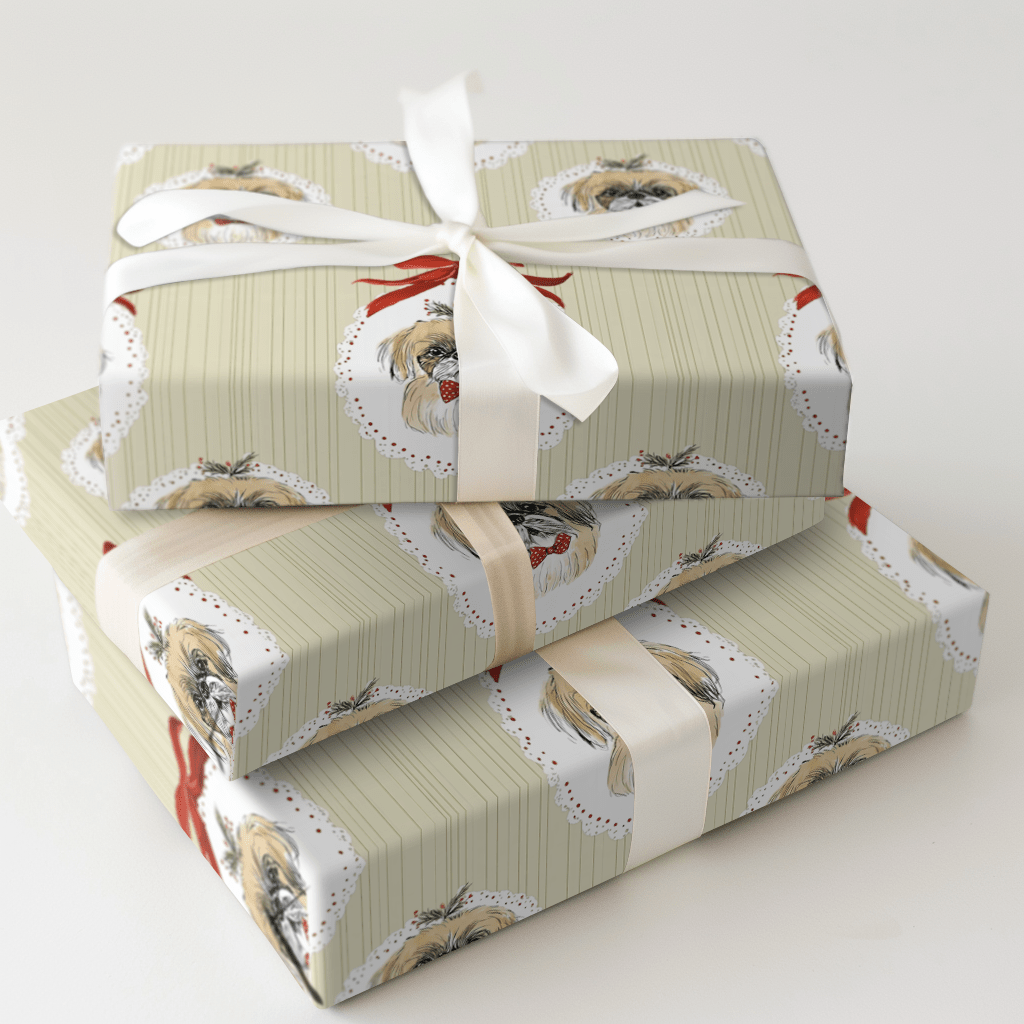 Christmas Pekingese Cameos - Wrapping Paper - Aspen & Arlo